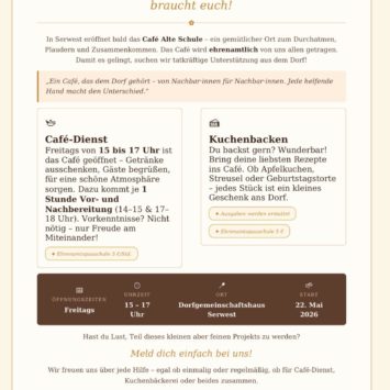 Café Alte Schule braucht euch!