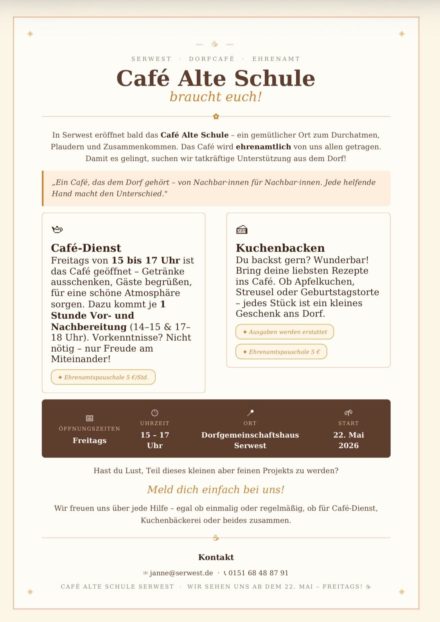 Café Alte Schule braucht euch!