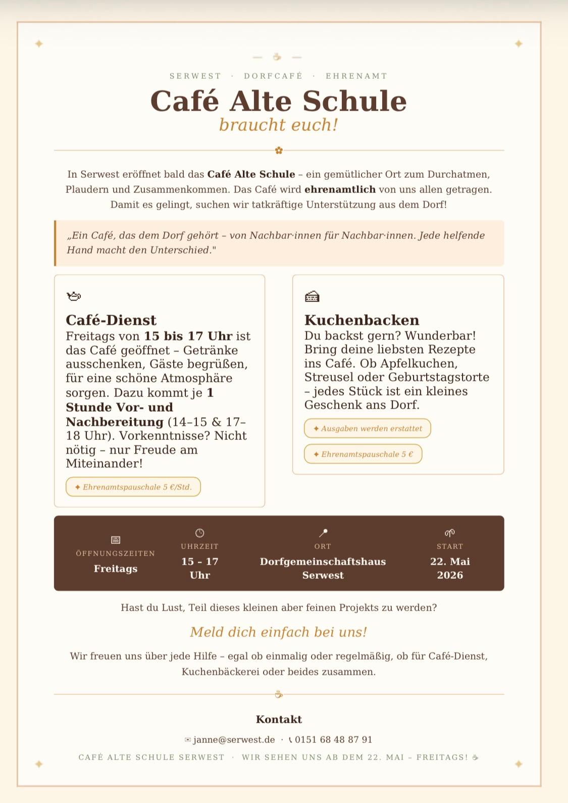 Café Alte Schule braucht euch!