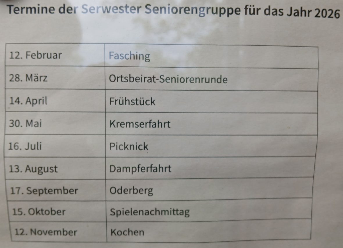 Termine Seniorengruppe 2026