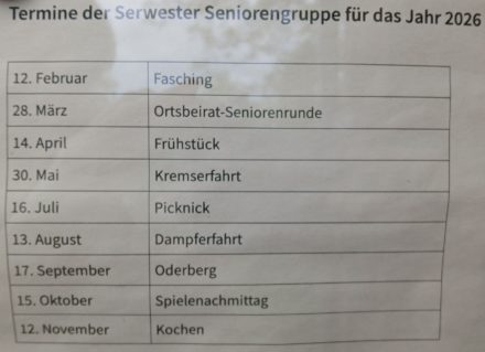 Termine Seniorengruppe 2026