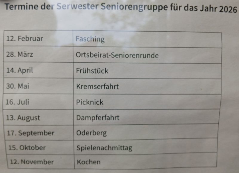 Termine Seniorengruppe 2026